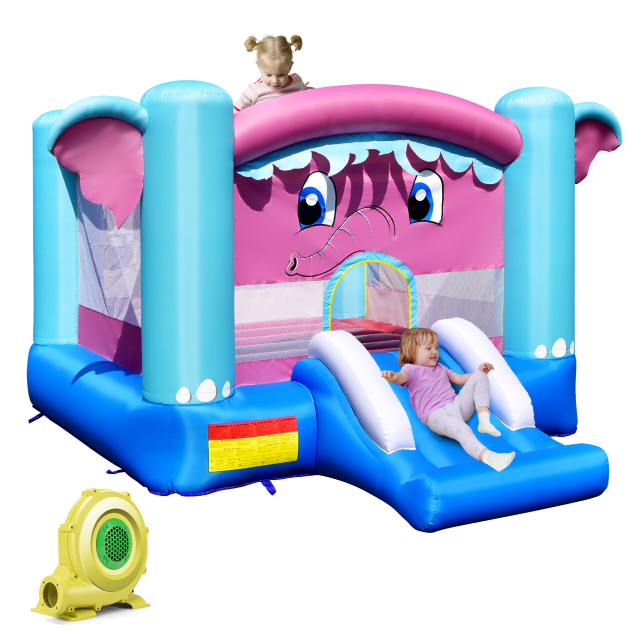 Inflatable Bounce House 3-In-1 Elephant Theme Inflatable Castle W/ 735W Blower